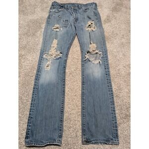 Levi's Jeans Women W30 L32 Light Blue 501 Original Fit Distressed Ripped Grunge